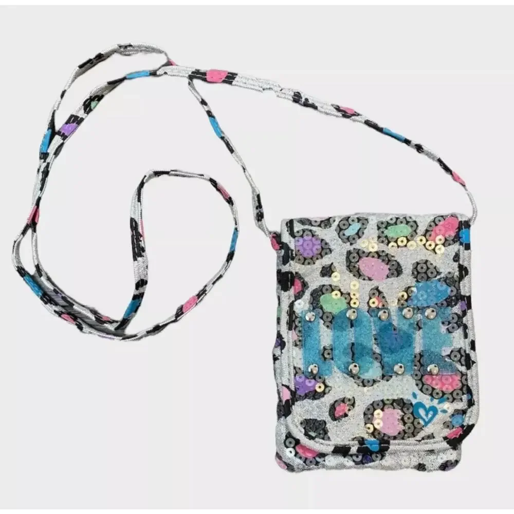 Lot of 2 Justice Purses Pink with Straps and White Blue Cheetah Print